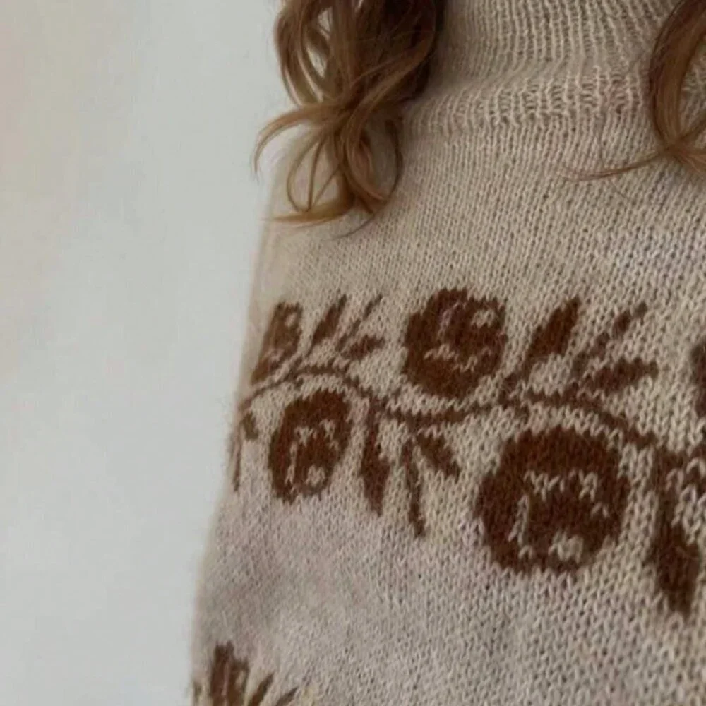 Khaki Casual Women's Thorn Rose French Turtleneck Sweater